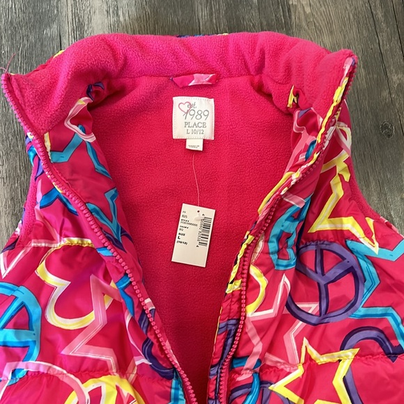 girly peace sign heart puffer vest children's place new with tags large 10 12 - Picture 3 of 3